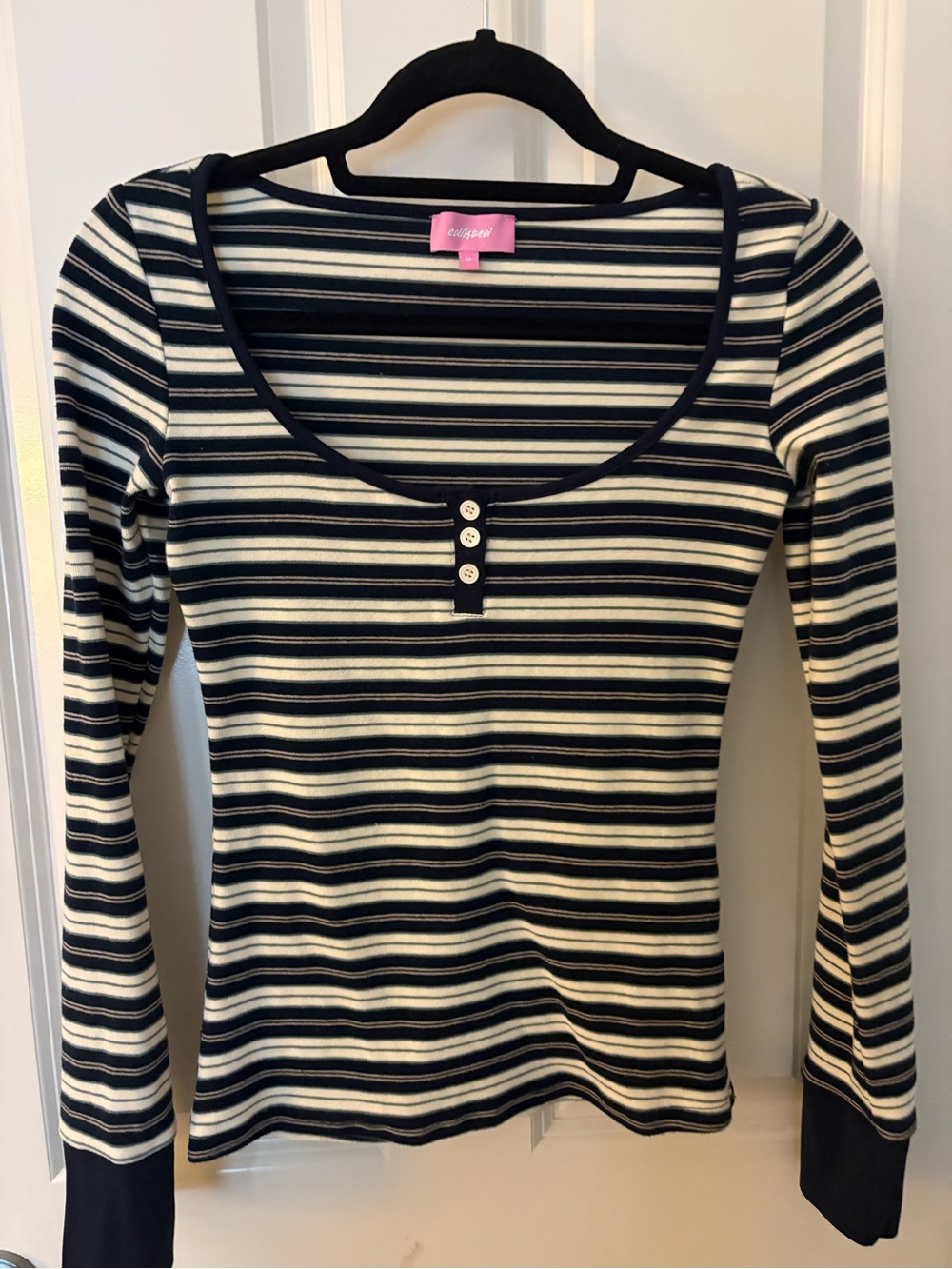 Edikted Black and White Striped Long Sleeve Scoop Neck Top